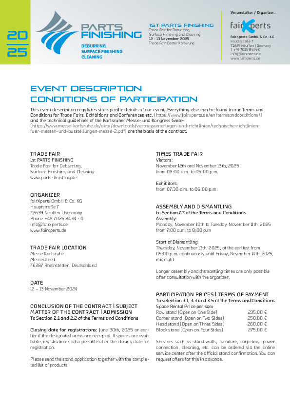 Event Description, Conditions of Participation (english)