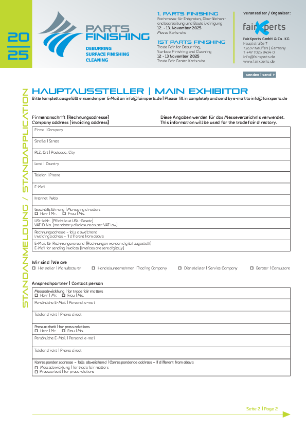 Anmeldung, Produktverzeichnis, Application, Product Category (deutsch/english)